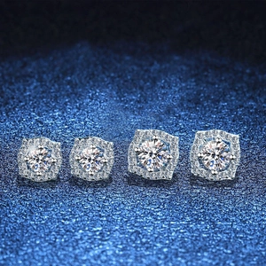 Orecchini a Bottone in Moissanite in Argento Sterling S925 per Donna Halo Quadrato Taglio Brillante Gioielli Con Certificato GRA