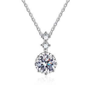 Elegant S925 silver necklace featuring three-stone vertical moissanite pendant design