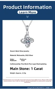 Détail du pendentif trèfle à quatre feuilles en moissanite 1 carat et argent s925