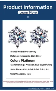 Detailed chart of s925 silver six-prong moissanite earrings with size specifications