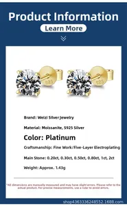 Macro detail of 4-prong S925 silver moissanite stud earrings with platinum plating