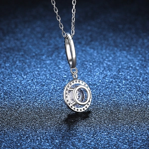 Classic S925 sterling silver necklace with a 1-carat moissanite circular halo pendant