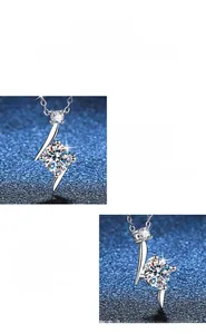Dettaglio del ciondolo in argento s925 con moissanite rotonda e design a foglia elegante