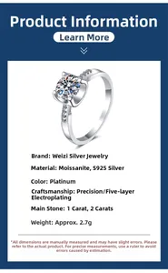 Detail of s925 silver moissanite ring with six-prong setting and platinum plating