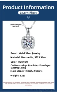 Macro view of 1 carat D color moissanite pendant on s925 sterling silver chain