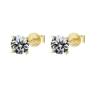 Classic S925 sterling silver gold plated 1 carat moissanite four-prong stud earrings
