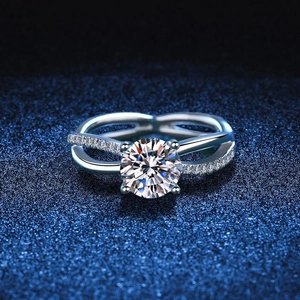 Bague en Argent Sterling 925 avec Moissanite pour Femme Taille Brillant 1 Carat Anneau Ajouré Croisé Bijoux de Luxe
