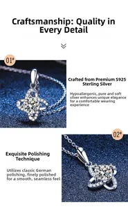 Détail du pendentif trèfle en argent S925 avec pierre de moissanite et polissage fin
