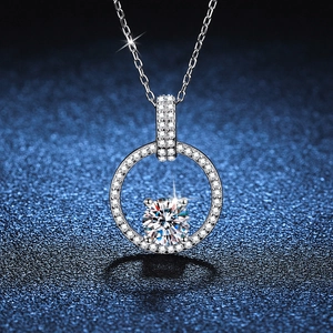925 Sterling Silver Moissanite Pendant Necklace For Women Elegant Halo Micro Pave Geometric Round Jewelry Fashion Gift
