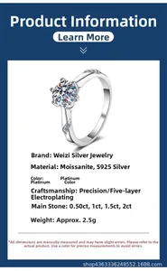 Detail specifications of S925 silver moissanite ring with classic six-prong setting