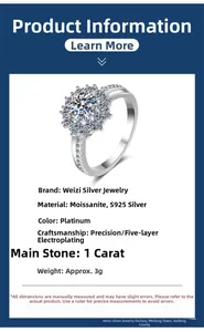 Fiche technique pour bague en argent S925 avec moissanite 1ct et serti en forme de fleur