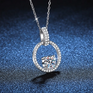 Elegant S925 sterling silver necklace with a 1-carat moissanite halo circle pendant