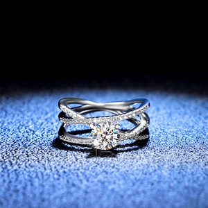 Luxurious S925 sterling silver ring with 1 carat Moissanite diamond and multi-row pave setting