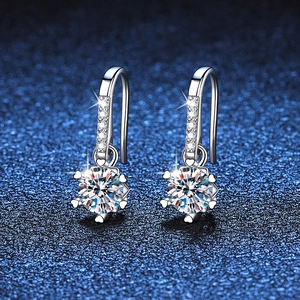 Round Moissanite Hook Earrings With 925 Sterling Silver Brilliant Cut D Color Flower Motif Jewelry For Women