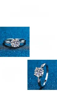 Close-up of S925 sterling silver ring featuring a large moissanite and side stones