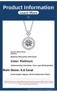 Detail card of S925 silver moissanite necklace featuring 0.8ct stone and 40+5cm chain