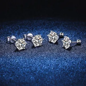 Sparkling S925 sterling silver moissanite studs with butterfly and screw back closures