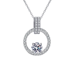 S925 sterling silver 1 carat moissanite circle pendant necklace with pavé diamonds