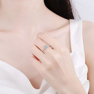 Elegant S925 sterling silver ring with oval moissanite and micro-pave stones on the band