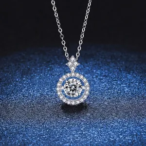 925 Sterling Silver Moissanite Dancing Heart Pendant Necklace Sparkling Rhinestone Halo Clasp Chain Fine Jewelry For Women