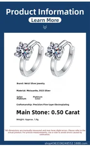 Detail of 0.5ct Moissanite earrings in S925 silver with classic six-prong setting