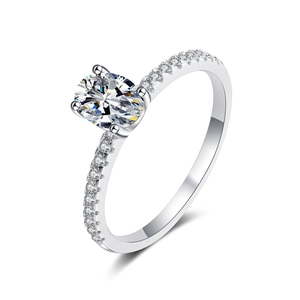 Elegant S925 sterling silver ring with oval moissanite solitaire and pave diamonds