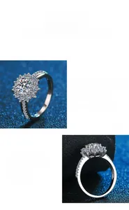 Vue macro de la bague tournesol en argent S925 avec moissanite et détails de profil