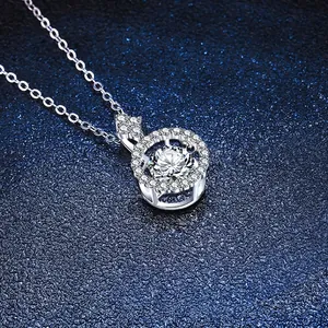 Elegant S925 sterling silver floating moissanite necklace with a sparkling halo pendant
