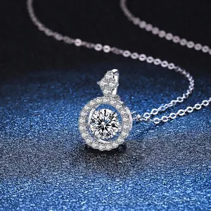 S925 Sterling Silver Dancing Moissanite Heart Pendant Necklace with Sparkling Accents