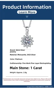 Spécifications détaillées du pendentif tournesol en moissanite 1 carat en argent S925