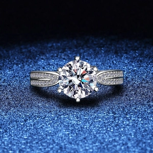 925 Sterling Silver Moissanite Ring Round Brilliant Cut Star Queen Crown Six Prong Engagement Ring For Women Jewelry Gift
