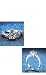 Makro-Detail eines 1-Karat-Moissanit-Rings mit Schneeflocken-Fassung und Krappenfassung