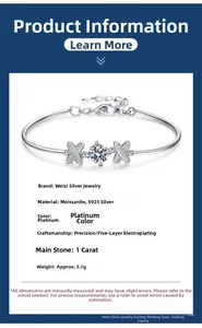 Macro detail of s925 silver bracelet with 1 carat moissanite and bow butterfly design
