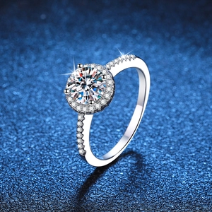 Bague Halo en Argent Sterling 925 Moissanite Taille Ronde Plaqué Platine Fiançailles Mariage Bijoux Élégants