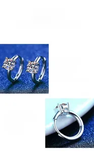 Macro shot of 925 silver moissanite earrings showing secure clasp and four-prong setting