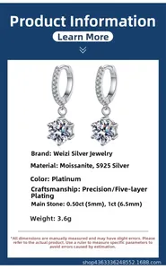 Tableau de spécifications pour boucles d'oreilles en argent s925 et moissanite en platine