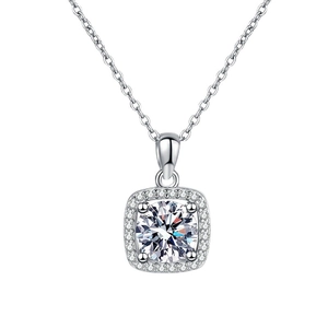 Classic 1ct square halo moissanite pendant necklace in polished s925 sterling silver