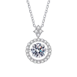 S925 sterling silver moissanite pendant necklace with shimmering halo and diamond accents