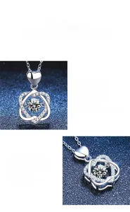Détail macro du collier en argent S925 avec pierre moissanite et cadre carré élégant
