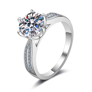 Classic 925 sterling silver moissanite ring with six-prong setting and pavé split shank