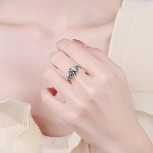 Classic 3-carat moissanite three-stone S925 sterling silver ring worn on model's hand