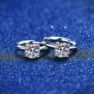 Classic S925 sterling silver moissanite stud earrings with four-prong setting in silver