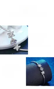 Detail of S925 silver bow bracelet featuring high-quality moissanite and star accents