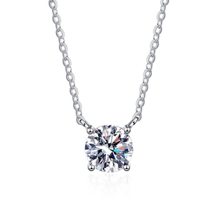Classic 1 carat moissanite pendant necklace with four-prong setting and silver chain