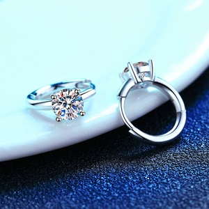 Classic S925 sterling silver earrings with four-prong round moissanite in a silver finish