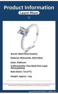 Detail showing S925 silver ring with 1ct emerald cut moissanite and pave diamonds