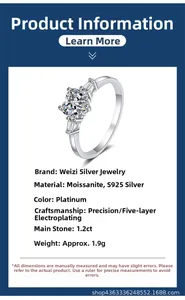 Detailed specs of s925 silver 1.2ct Moissanite ring with six-prong setting detail