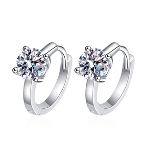 Classic S925 sterling silver hoop earrings with round 0.5ct Moissanite in four-claw setting