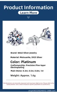 Detail view of s925 silver moissanite stud earrings showing three-prong setting and hallmark