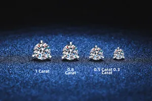 Detailed comparison of S925 sterling silver moissanite studs from 0.3ct to 1.0ct